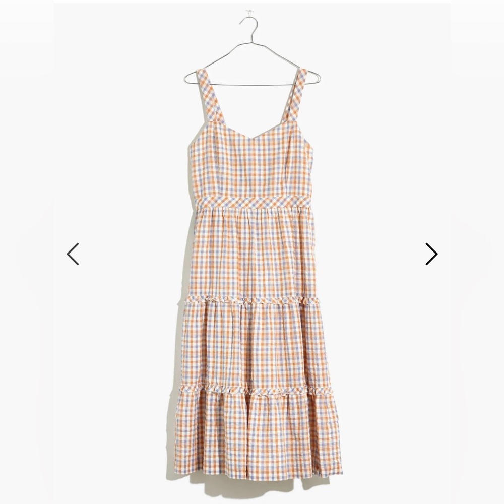 Madewell gingham blue and orange midi dress NWT